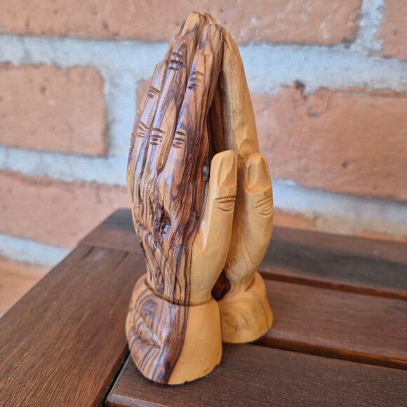 Praying Hands Sculpture Olive Wood Carving Made in Bethlehem - Picture 1 of 16